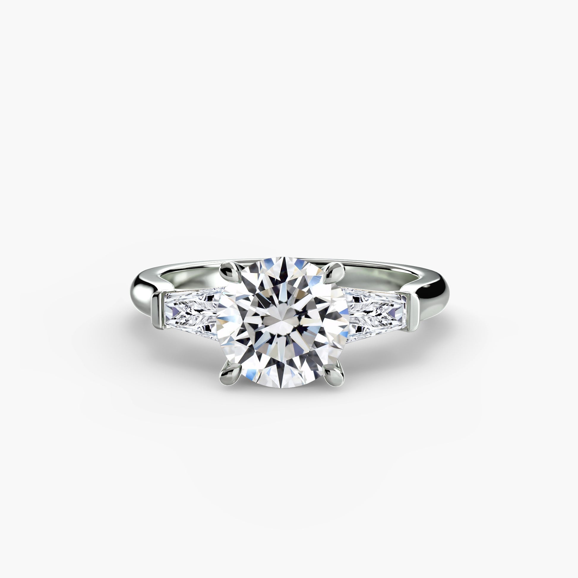 Pierścionek zaręczynowy Three-Stone Ring z bocznymi kamieniami baguette i obrączką 2,5 mm