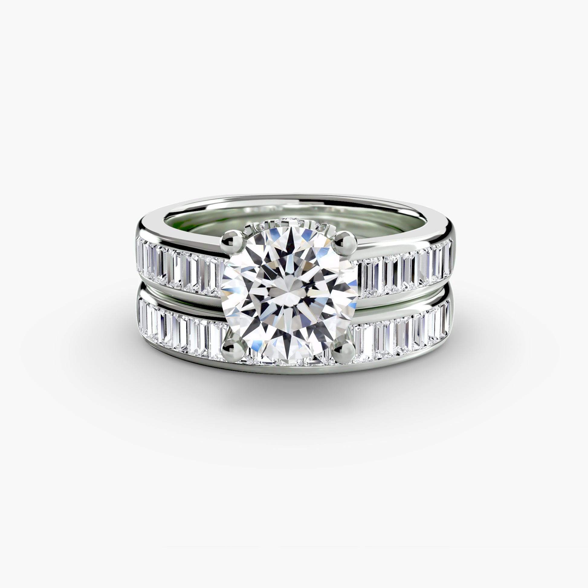Pierścionek zaręczynowy Baguette Channel Solitaire – szeroka obrączka z diamentami baguette w oprawie channel, 3,6 mm